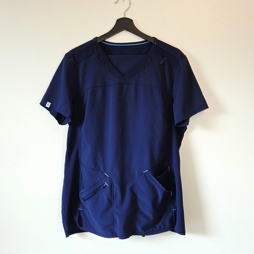 Scrubstar Performance 2pc Scrub Set Indigo Mesh Panel V-Neck Cargo Pants Sz L